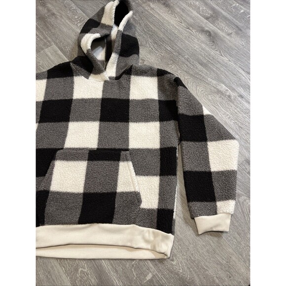 American Eagle Hoodie Women’s Sherpa Fleece Kangaroo Pocket Black White Medium - Picture 4 of 9